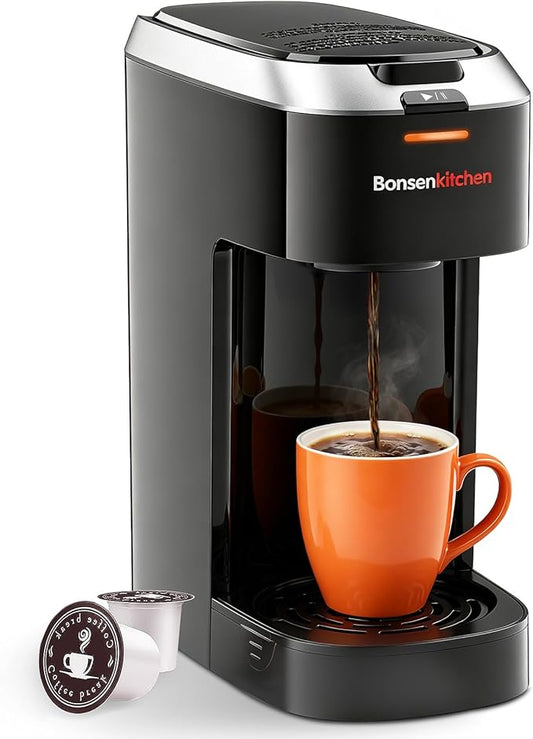 Bonsenkitchen 2-in-1 Single Serve Coffee Maker for K Cup & Ground Coffee | Fast Brewing (6-14oz), Travel Mugs Friendly, Space-Saving for Home，Office，Dorm by Bonsenkitchen