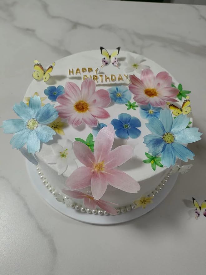33 Wafer Paper Edible Floral and Butterfly Cupcake Decors Wedding Cake Party Food Decor Mix Sizes and Colors,311 - Image 3