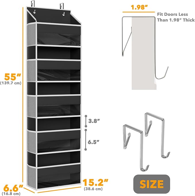 SpaceAid 2 Pack Over The Door Organizer with 5 Large Pockets and 10 Mesh Side Pockets, 5 Layers Door Organizer Hanging with Clear Window for Bedroom, Bathroom, Pantry and Nursery, Black - Image 2