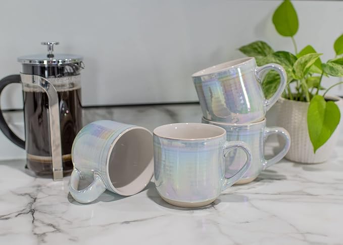 Elanze Designs Glossy Reactive Glaze Large 17 Fluid Ounce Everyday Kitchen Food Grade Ceramic Stoneware Coffee Mug Cup with Comfort Curved Handles, Set of 4, White - Image 6