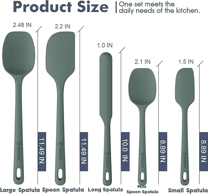 ChefAide 5 Pieces Silicone Spatula Set, Food Grade Rubber Spatula, Upgrade Strong Handle with Ergonomic Grip, Heat Resistant Up to 600°F for Nonstick Cookware, Cooking - Image 2