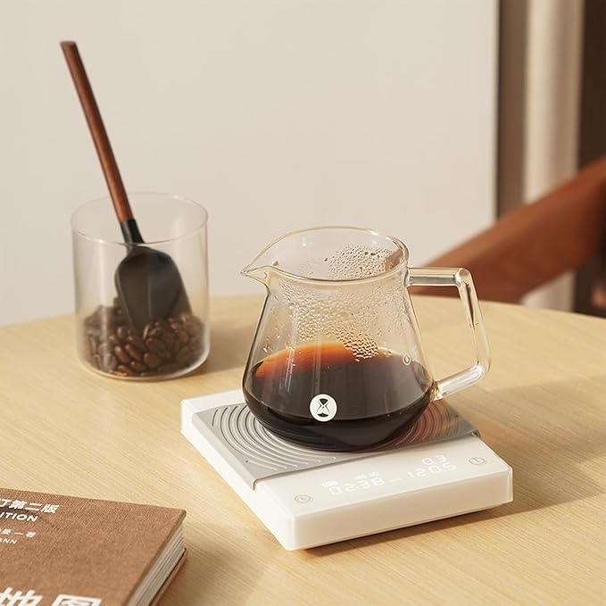 TIMEMORE Coffee Scale Basic 2.0 Electronic Espresso White Scale with Water Flow Rate and Timer Function, Free Switching of Ounce/kg Units, Digital Scale for Kitchen/Baking/Cooking