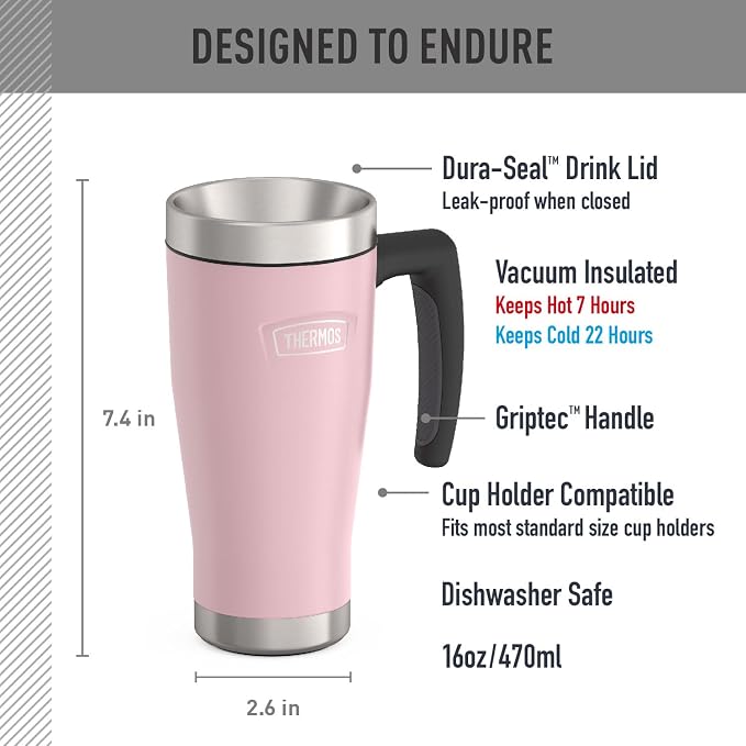 THERMOS ICON SERIES, Stainless Steel Mug, Sunset Pink, 16 oz - Image 2