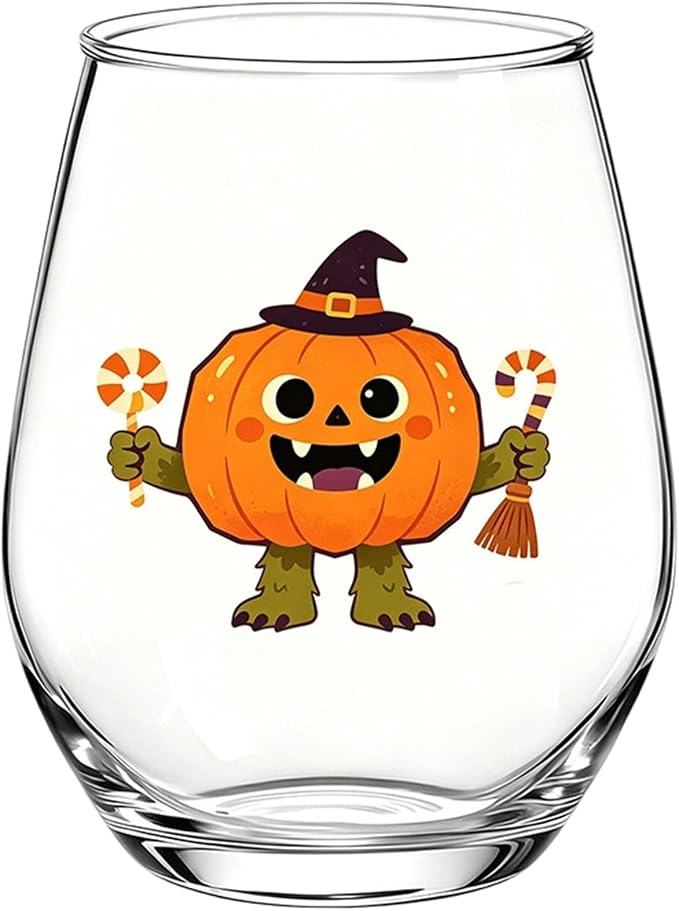 Halloween Stemless Wine Glass, Cute Pumpkin Ghost Cat Egg Shaped Tumbler, Clear Waterproof Printed Glassware, Festive Decorative Cup, Halloween Party Supplies & Holiday Gift for Women, A by Unknown