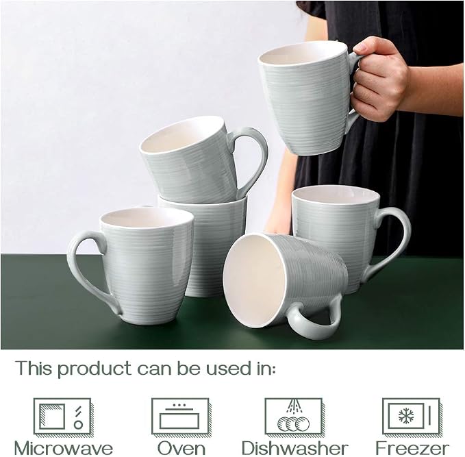 DOWAN Coffee Mugs, 17 Oz Coffee Mug Set of 6, Corrugated Tea Mugs (Grey) - Image 5
