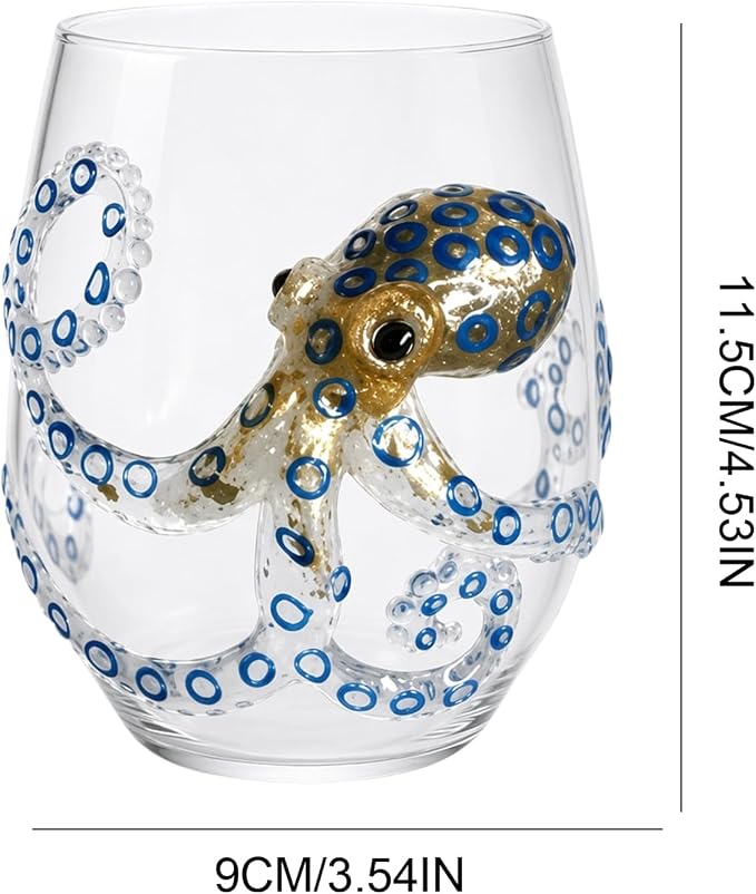 Handmade 3D Blue Ring Stemless Glass Wine Cup Ocean Bar (White Style 1) | 3D Sculpted Handmade Blue Ring Stemless Glass Ocean Cup Handblown Glassware (White Style 1) - Image 5