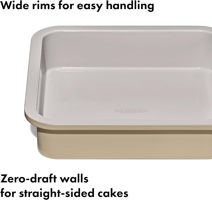 OXO Good Grips Non-Stick Pro Ceramic Coated Metal Bakeware 9” Square Cake Pan – Biscuit - Image 5