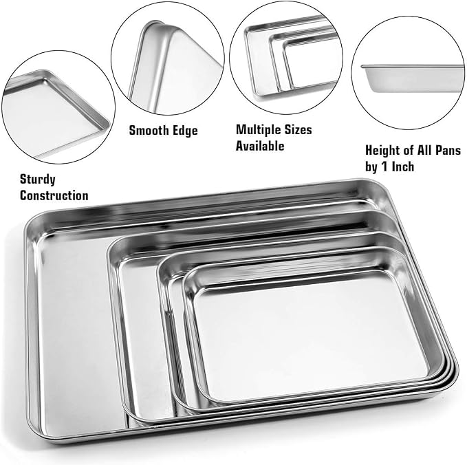 Baking Sheet with Silicone Baking Mat Set, Stainless Steel Cookie Sheet Pan | Baking Pans with Reusable Silicone Mats, Set of 8 (4 Sheets + 4 Mats), 9/10/12/16 inch, Non Toxic & Heavy Duty & Easy Clean - Image 2