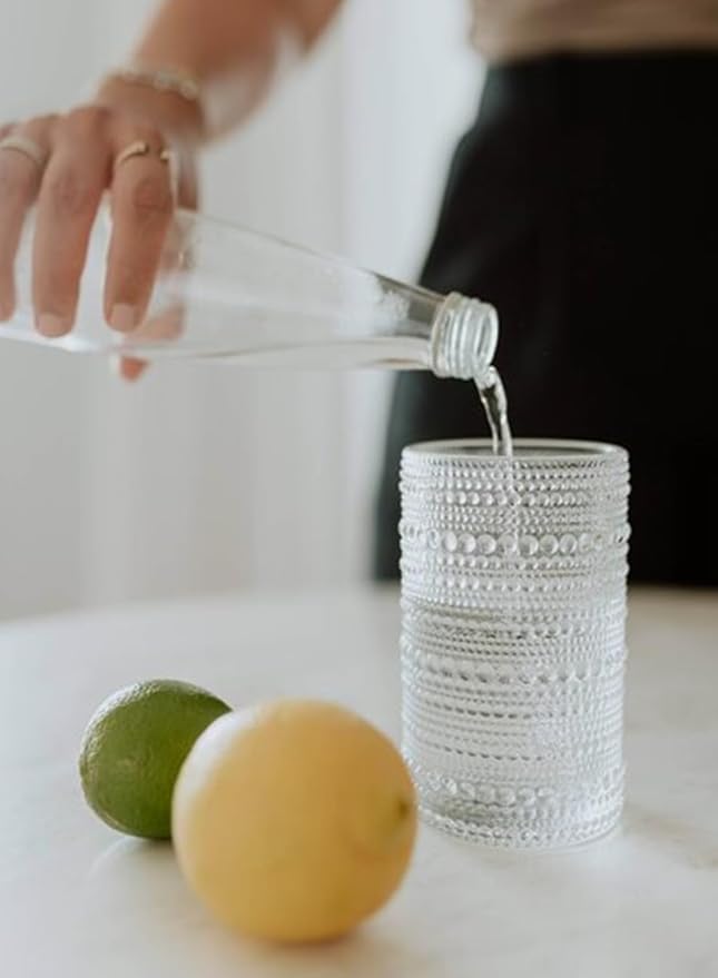 ZOOFOX Set of 6 Vintage Drinking Glasses, 13 oz Clear Hobnail Glasses Tumbler, Embossed Design Glassware for Beverages, Water, Juice, Beer, Cocktail, Whiskey and Milk - Image 5