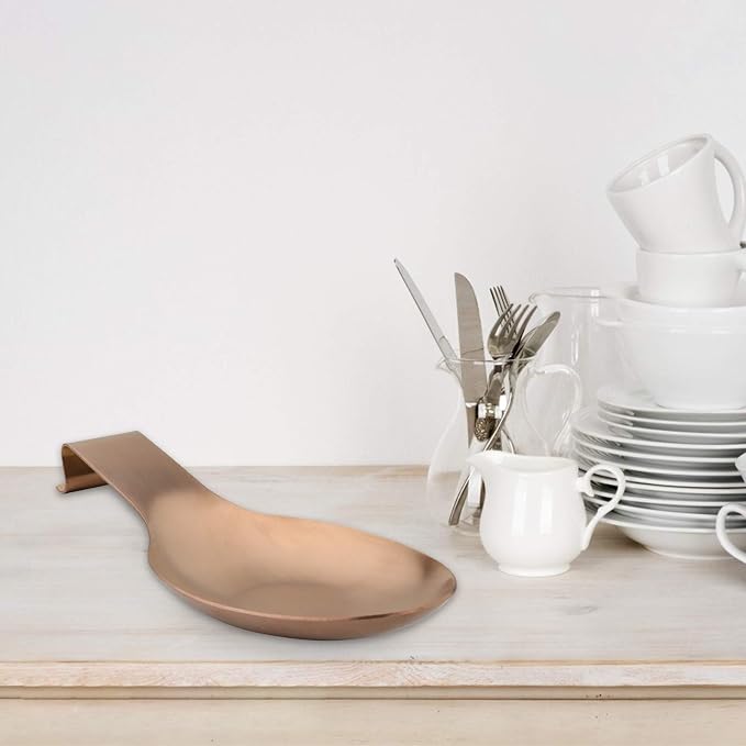 VanlonPro Stainless Steel Spoon Rest, Spatula Ladle Holder, Stainless Steel Utensil Spoon Rest Holder, Brushed Finish, Dishwasher Safe 9.8 x 3.7 Inch (Rose Gold 1PC) - Image 3