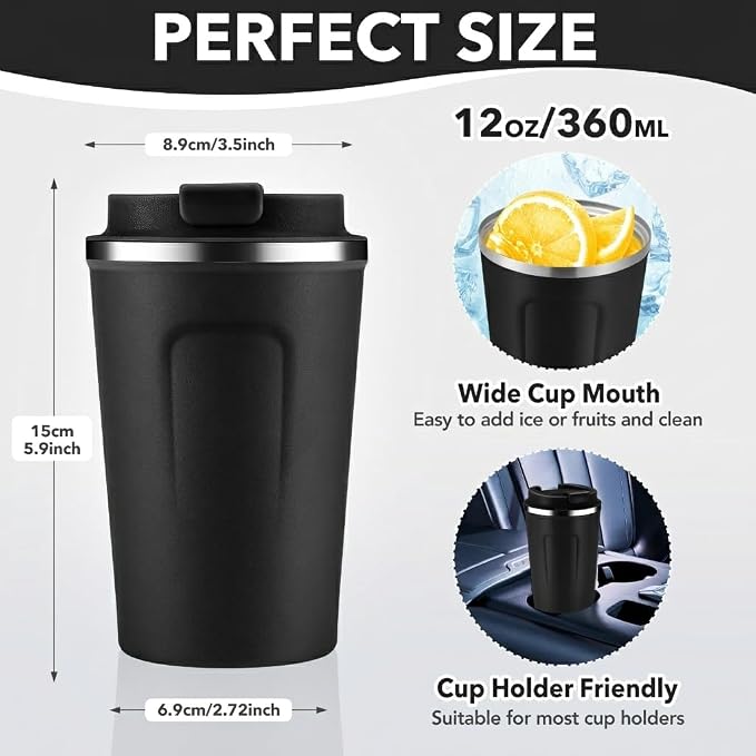 Volhoply 12 oz Double Wall Insulated Vacuum Travel Coffee Mug with Flip Lid Bulk 4 Pack,Reusable Stainless Steel Leak Proof Coffee Cups,Portable Cafe Thermal Tumbler for Cold Drinks(Assorted,4 Set) - Image 2