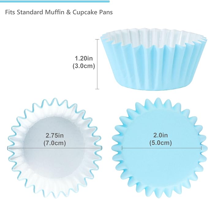 Caperci Grease-Resistant Standard Blue Cupcake Liners 150 Counts - Heavy Duty Paper Muffin Baking Cups, Odorless, No Muffin Pan Needed, Easily Peels (Light Blue) - Image 5
