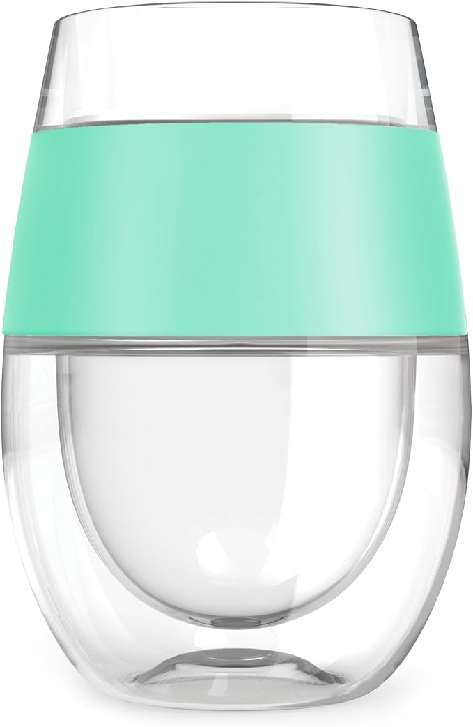 HOST Cooling Cup Set of 4 Plastic Double Wall Insulated Freezable Drink Chilling Tumbler with Freezing Gel, Wine Glasses for Red and White Wine, 8.5 oz, Assorted Colors