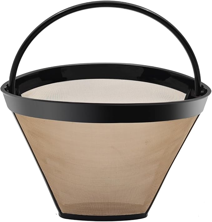 Gold Coffee Filter Reusable #4 Cone Coffee Filters Basket Replacement fits Cuisinart/Ninja Coffee Makers and Brewers (1)