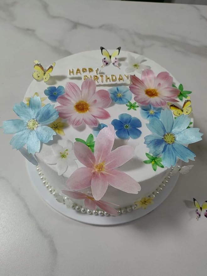 33 Wafer Paper Edible Floral and Butterfly Cupcake Decors Wedding Cake Party Food Decor Mix Sizes and Colors,311 - Image 2