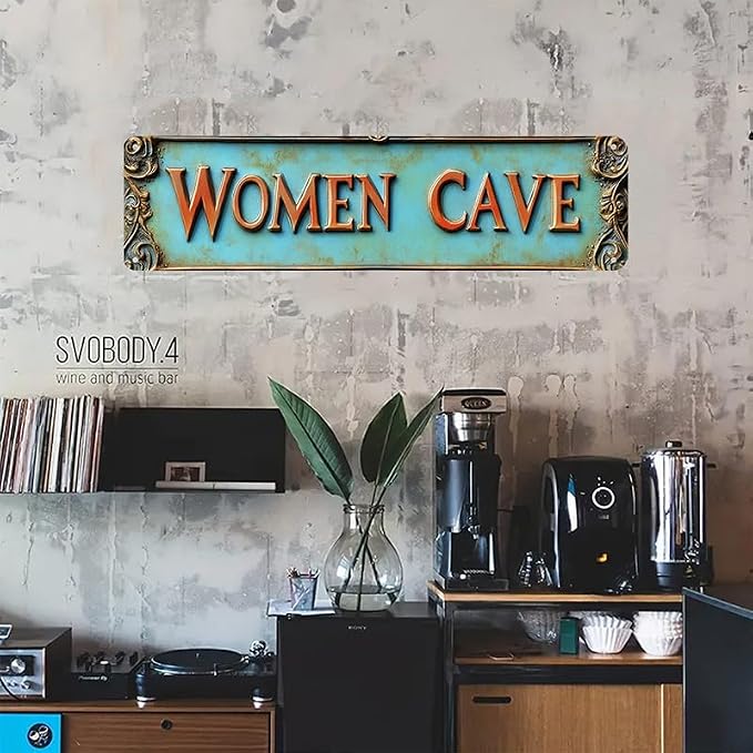 Kexle Vintage Metal Wall Decor Sign "WOMEN CAVE" 4 x 16 inches Bar Signs, Tin Material, Funny Man Cave Decor Accessories for Home, Bar, Bathroom, Bedroom, Retro Style - Image 3