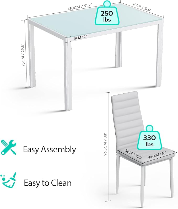 Gizoon White 7 Piece Glass Dining Table Set, Kitchen Table and Chairs Set | PU Leather Modern Dining Room Furniture,Dining Table Sets,Space Saving Table and Chairs Set for Home, Kitchen, Living Room - Image 4