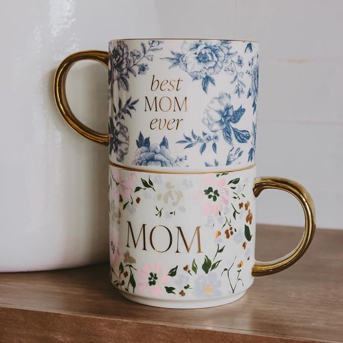 Sweet Water Decor Best Mom Ever Coffee Mug, Vintage Blue Delft Floral Design with Gold Handle & Rim, 14oz Fine Bone China Tea Cup, Cute Gifts for Mother's Day, Baby Shower, Christmas & Mom's Birthday - Image 6