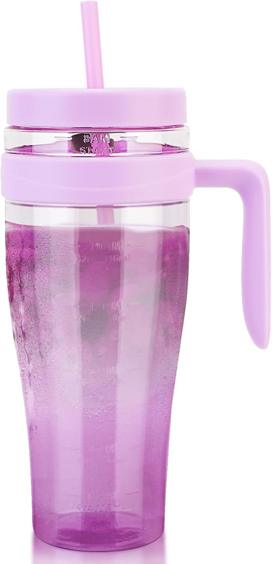 Hydraful 50 oz Tritan Plastic Tumbler with Lid and Straw and Handle - 100% Leak-Proof - Perfect for Iced Coffee, Smoothies, and Juice - Wide Mouth Reusable Water Bottle with Time Marker