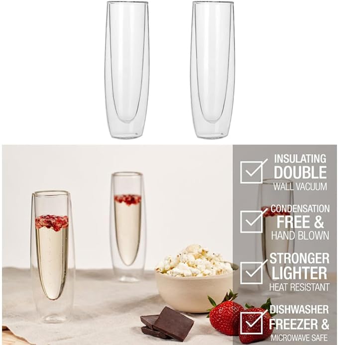 Sosoport 2pcs Double Wall Wine Glasses Made of High Borosilicate Glass, Elegant 150ml Red Wine Cups for Valentine's Day and Birthdays, Beautiful Vintage Style Double Layer Glassware - Image 3