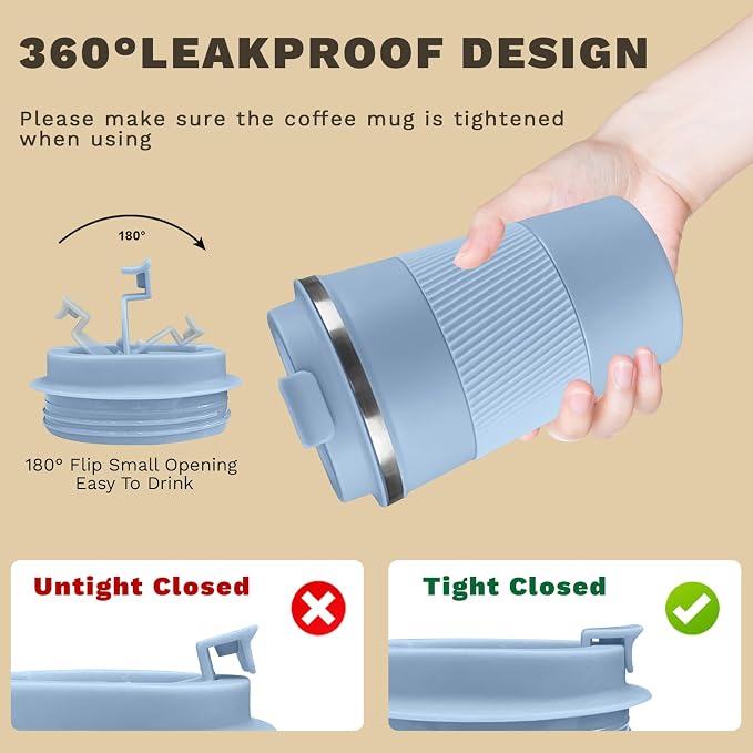 Vacuum Insulated Stainless Steel Travel Coffee Mug,Leak Proof Cup with Lid | 304 stainless steel mug with vacuum insulation, leak proof lid, silicone grip and car cup holder friendly design - Image 5