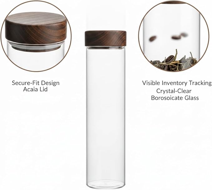 Glass Storage Jar with Acacia Wood Lid, Borosilicate Food Canister for Coffee Beans Tea Sugar Dry Pantry Staples (1 PC) - Image 6