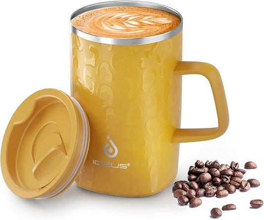 Ideus 16 oz Insulated Stainless Steel Coffee Mug with Lid, Leopard Honey | Perfect for home, office, or daily use| Easy to clean wide mouth| Sweat-proof| On the go by IDEUS