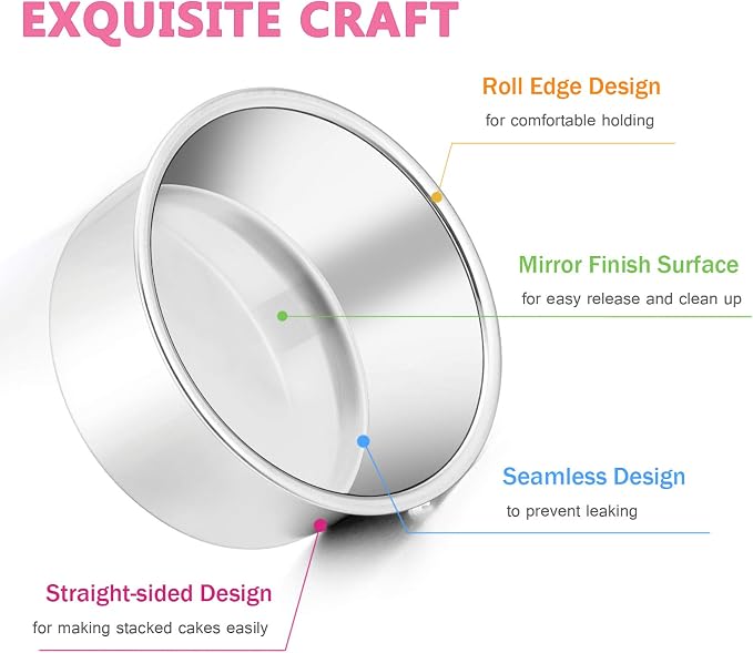 E-far 4 Inch Small Cake Pan Set of 3, Stainless Steel Mini Round Smash Cake Baking Pans, Non-Toxic & Healthy, Mirror Finish & Dishwasher Safe - Image 3