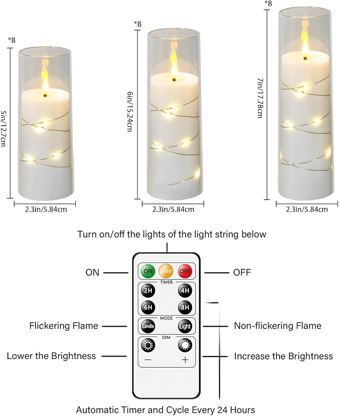 Flameless Candles,with Embedded Star String, Battery Operated Candles Flickering LED Pillar Candles with Remote Control and Timer, Home Decoration Add a Warm and Romantic Atmosphere，Set of 24 (White) - Image 2