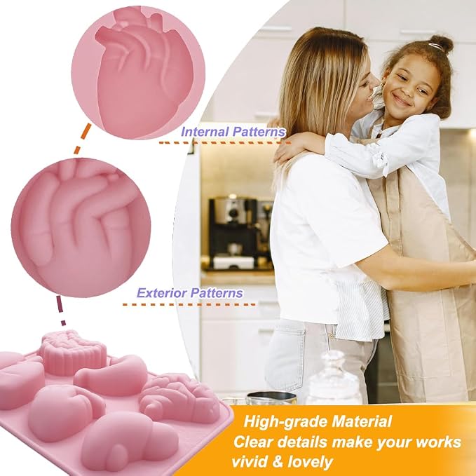 3D Human Organ Silicone Molds, 2 Pack Realistic 6 Cavity Organ Shapes Silicone Muffin Molds for Chocolate Pudding Dessert Jelly Handmade Soap Candle for Halloween Party Props - Image 4