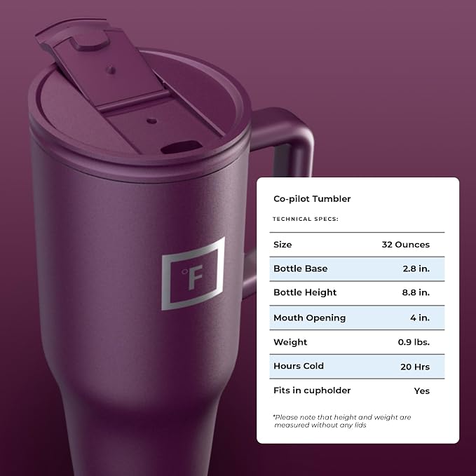 IRON °FLASK 32 oz Co-Pilot Insulated Travel Mug | Insulated Travel Mug with Straw & Flip Cap Lids - Cup Holder Fit, Leakproof, BPA Free (Burgundy) - Image 9