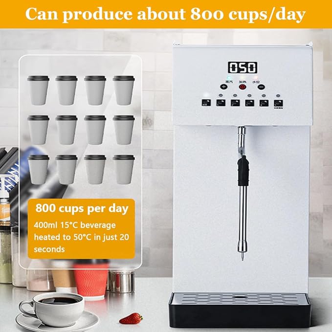 Commercial Steam Water Boiling & Milk Frothing Machine,with LED Display,5 Temperature Settings,Automatic Coffee Foam Maker,Fast Foaming in 2 Mins,Overheat Protection,304 Stainless Steel Tank