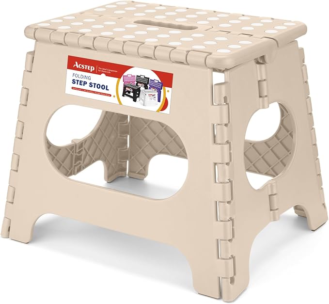 ACSTEP 11 Inch Folding Step Stool for Kids, Non-Slip Foldable Stools, Khaki | Heavy Duty Collapsible Foot Stool, Lightweight with Built-in Handle, Holds 300 lb for Adults Kitchen Bathroom Bedroom Outdoor by ACSTEP