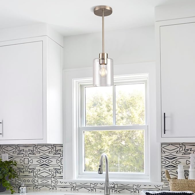 Brushed Nickel Pendant Lights,Modern Farmhouse Pendant Light,Light Fixture Kitchen Pendant Mini Hanging Light for Sink Island,Adjustable Height,Home Décor Lighting (Brushed Nickel 2 pack Stem Rod) - Image 3