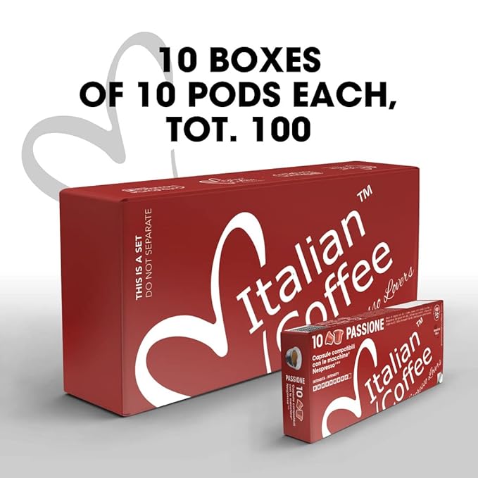 Italian Coffee pods compatible with Nespresso Original machines, Espresso capsules (100 Passione regular pods, 100 Count (Pack of 1)), red