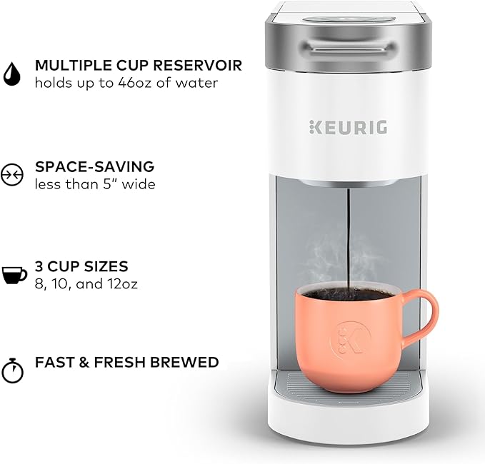 Keurig K-Slim Single Serve K-Cup Pod Coffee Maker, Multistream Technology, 3 Brew Sizes, Slim and Sleek Design, 46oz Removable Reservoir, White | Multistream Technology, 3 Brew Sizes, Sleek Design, Removable Reservoir - Image 4