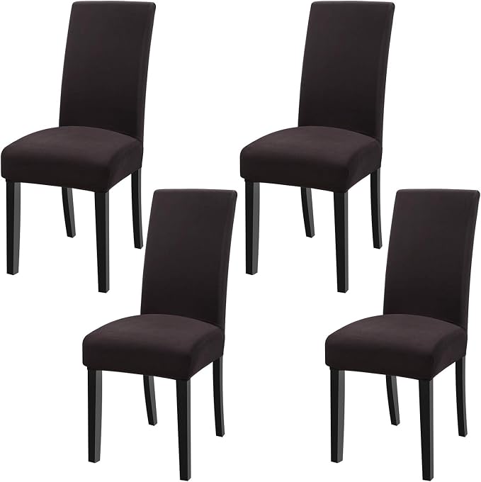 Fuloon 4 Pack Super Fit Stretch Removable Washable Short Dining Chair Protector Cover Seat Slipcover for Hotel, Dining Room, Ceremony, Banquet Wedding Party | Solid Chocolate, Set of 4, Super Fit, Stretch, Removable, Washable, Suits for Hotel, Dining R... by Fuloon
