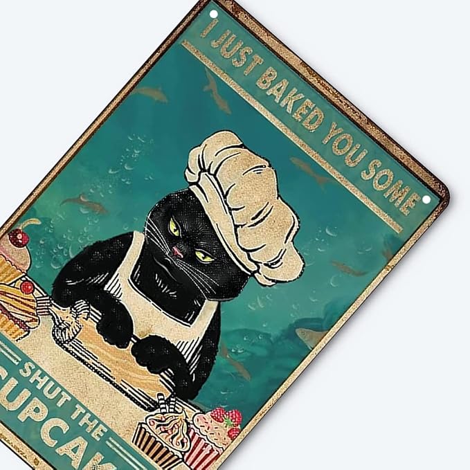 Funny Retro Cat Metal Tin Sign Vintage Kitchen Signs Wall Decor Cat Art Kitty Cats Signs For Home Coffee Bar Cat Art I Just Baked You Some Cakes Sign 8x12 Inch - Image 6