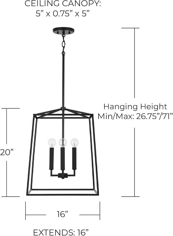 Capital Lighting 537642MB Thea Lantern Foyer Pendant, 4-Light 240 Total Watts, 20" H x 16" W, Matte Black - Image 3