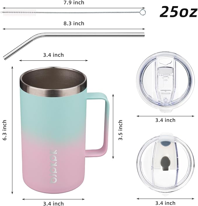 BJPKPK 25oz Insulated Coffee Mug with Handle, Stainless Steel Travel Mug | Keeps Drinks Hot & Cold, Double Wall Vacuum, 2 Lids Included, BPA-Free Coffee Tumbler for Home, Office & Travel - Image 5