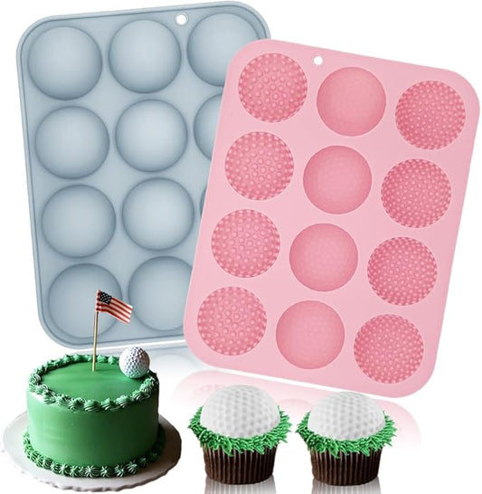 2 Pack Golf Ball Chocolate Silicone Molds 3D Golf Ball Mold for Cake Pops Chocolate Bomb Cake Decorations Mousse Pastry Handmade Soap Cupcake Topper
