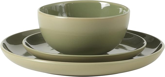 Gibson Home Rockaway 12 Piece Plates and Bowls Matte Outside/Shiny Inside Glaze Service for 4 Dinnerware Set - Green - Dishwasher and Microwave Safe - Image 6