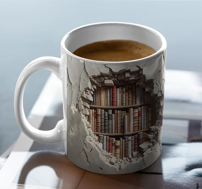 Library Bookshelf Mug,Book Lovers Cup,Birthday Gifts for Men Women | Cool Bookish Ceramic Coffee Mug 11oz, Fun and Creative Book Club Mug, Novelty Bookish Gifts for Halloween Christmas Readers - Image 6
