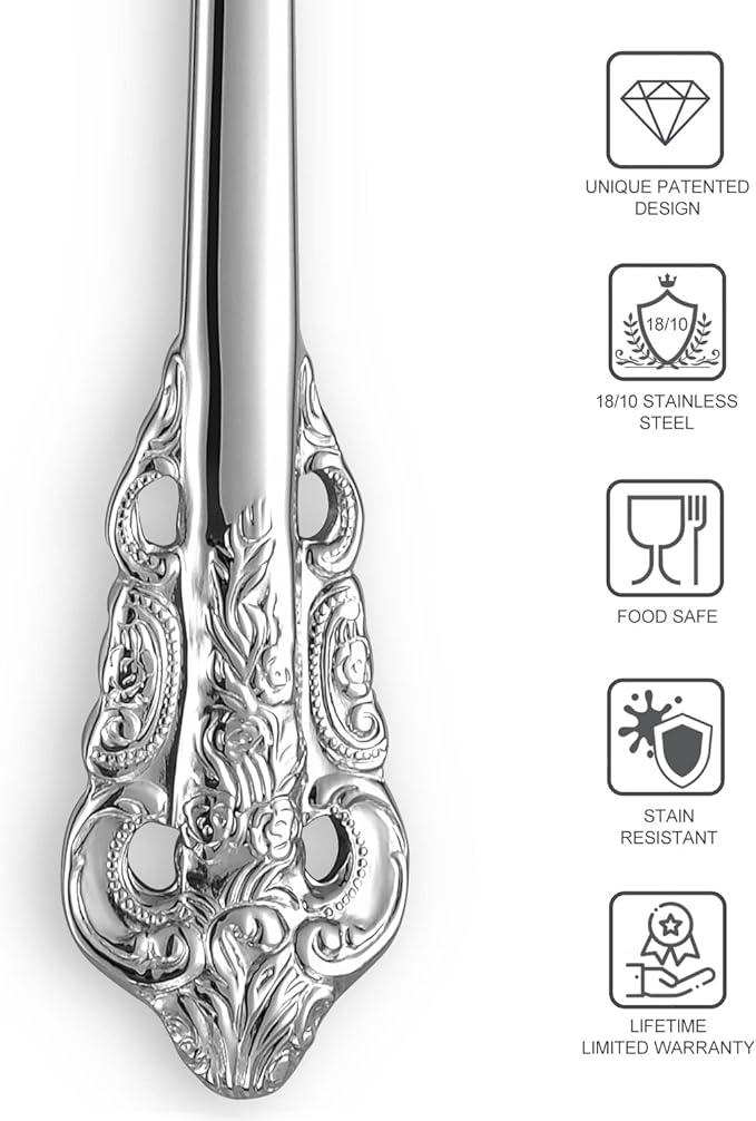 KEAWELL Gorgeous Round Soup Spoon, Set of 4, 18/10 Stainless Steel, Luxury Bouillon Spoon, Dishwasher Safe, Fine Mirror Polished (Silver)