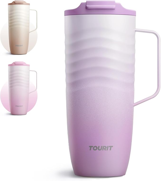 TOURIT 20oz Insulated Coffee Mug with Handle, Leak-Proof Travel Tumbler | 20oz · Side Handle · Ripple Grip · 6h Hot/12h Cold · Leak-Proof · Silicone Base · 304 Steel by TOURIT