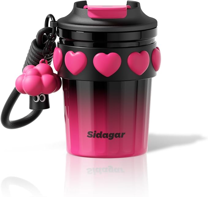 SDGA+ 12 OZ Travel Coffee Mug with Lid Spill Proof Leak Proof, Stainless Steel Thermal Coffee Tumbler for Hot and Cold, Resuable Insulated Coffee Cup For Women, Black and Pink by SDGA
