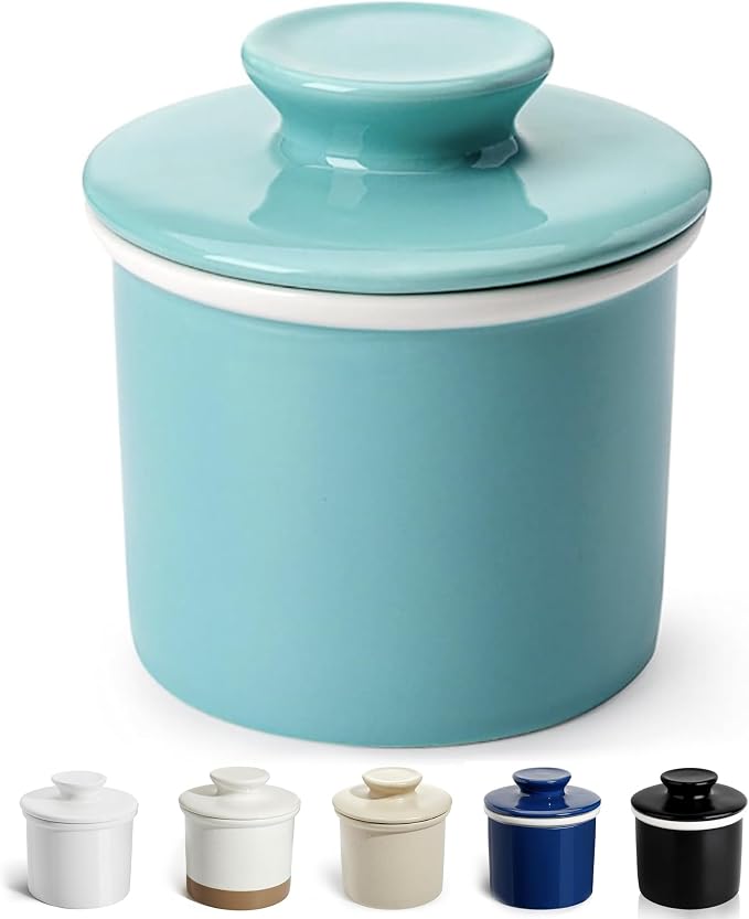 Sweese French Butter Dish with Lid - Butter Crock for Counter with Water Line for Spreadable Butter - No More Hard Butter - Turquoise by Sweese