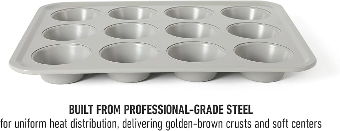 Calphalon Legacy 12 Cup Nonstick PFA Free Cupcake Muffin Pan Baking Pan in Taupe, Heavy Gauge Steel Bakeware for Even Heating, Oven Safe Muffin Tray for Cupcakes - Image 4