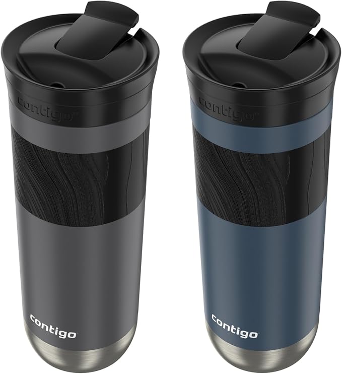 Contigo Byron 2.0 Stainless Steel Travel Mug with SNAPSEAL Lid and Grip, 20 oz, 2-Pack, Sake; Blueberry - Image 4