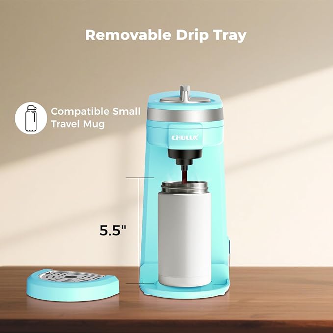 CHULUX Mini Coffee Maker for K Capsule, Single Serve Coffee Maker for One Cup Americano, Lightweight Pod Coffee Machine, Aqua | Fast-Heating Boiler System, Single Cup Brewing, Portable Compact Design, Four-Hole Multi-Stream Needle, Adjustable Drip Tray - Image 7
